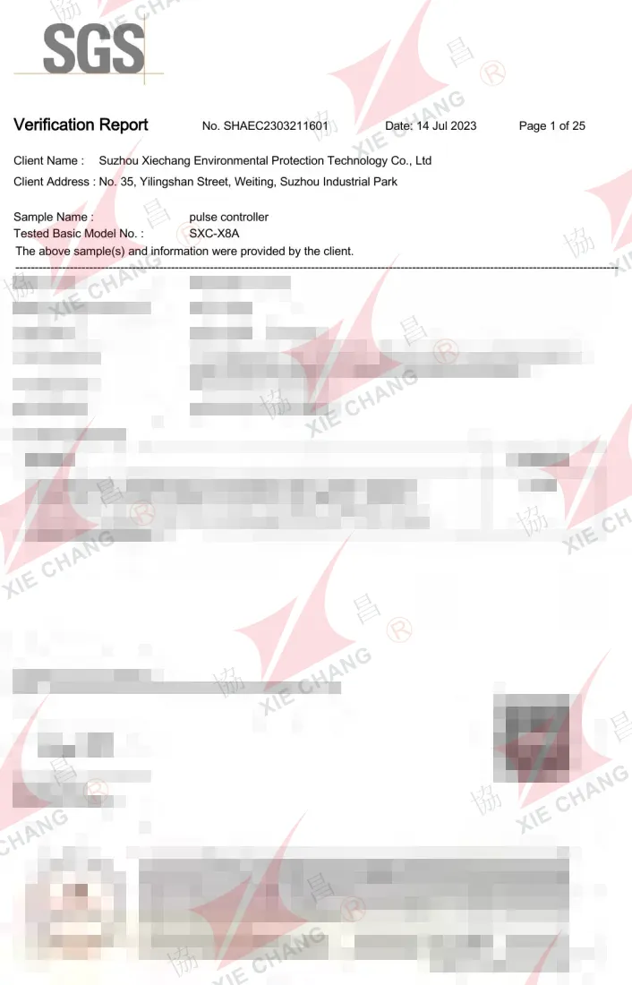 Xitoy RoHS tasdiqlash hisoboti — SXC-X8A impuls klapani kontrolleri