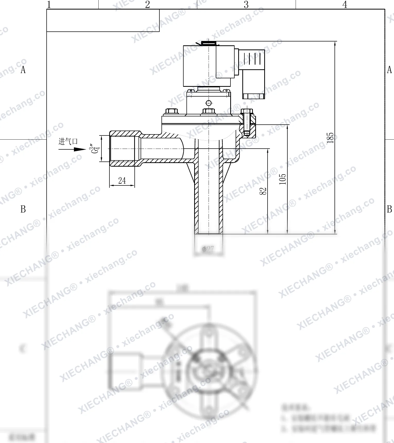 DCF-2L-B · 3/4" · to'g'ri burchakli impuls klapani (B turi) — O'rnatish chizmasi