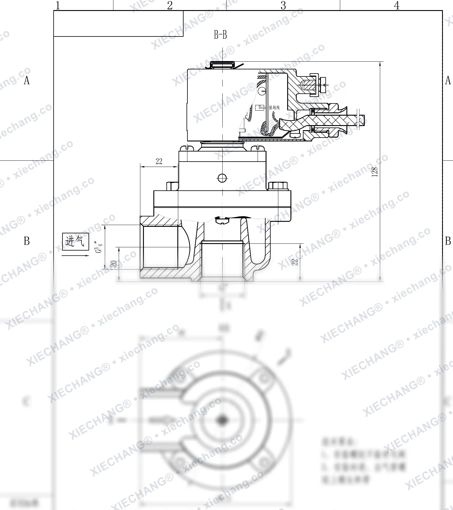 DCF-F-Z-20 · 3/4" · portlashdan himoyalangan to'g'ri burchakli impuls klapani — O'rnatish chizmasi