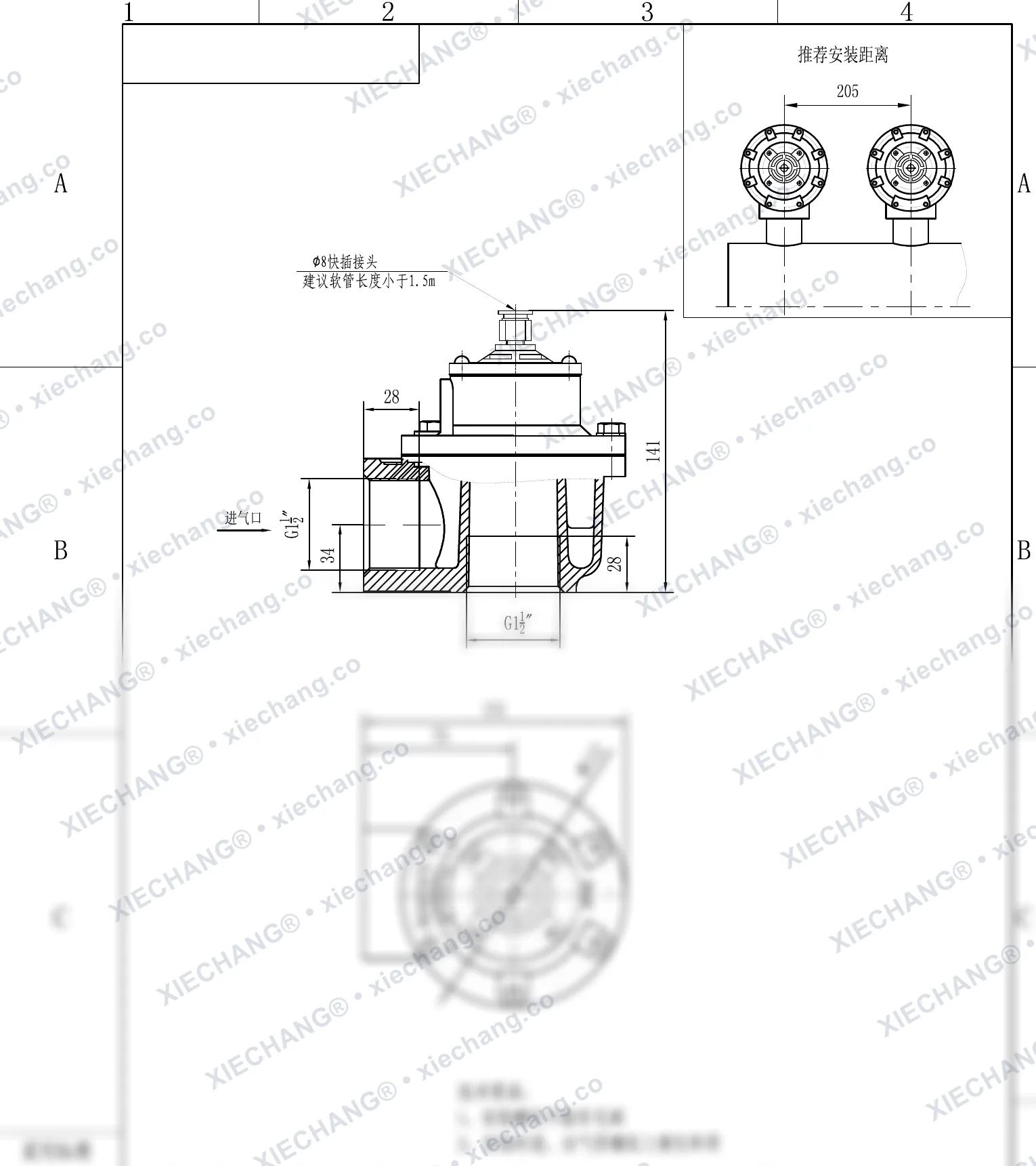 DCF-Z-40S-DXK · 1½" · to'g'ri burchakli impuls klapani (DXK pilot boshqaruvli) — O'rnatish chizmasi